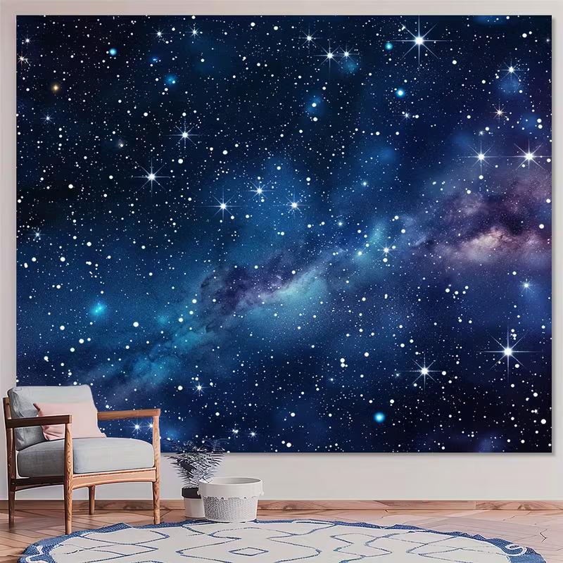 2D Starry Blue Galaxy Tapestry Nebula Print Wall Hanging Backdrop for Bedroom
