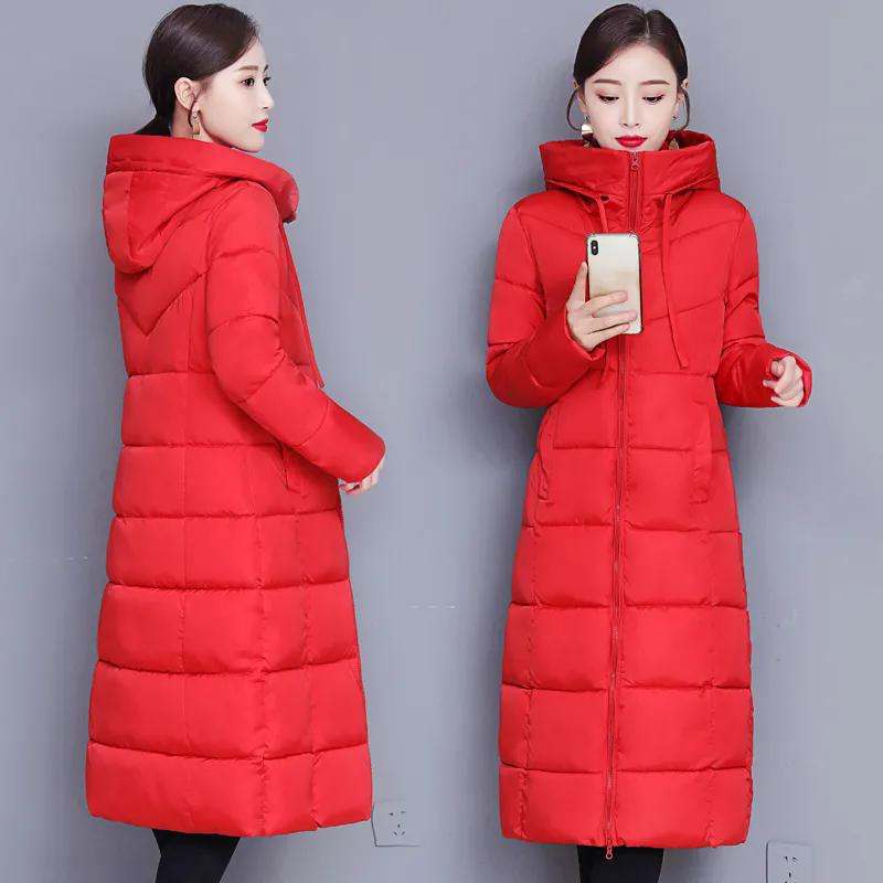 WTEMPO Women's Autumn Winter Zipper Long Large Size Cotton Warm Hooded Coats Thickened Casual Versatile Jackets with Pockets Streetwear Workwear