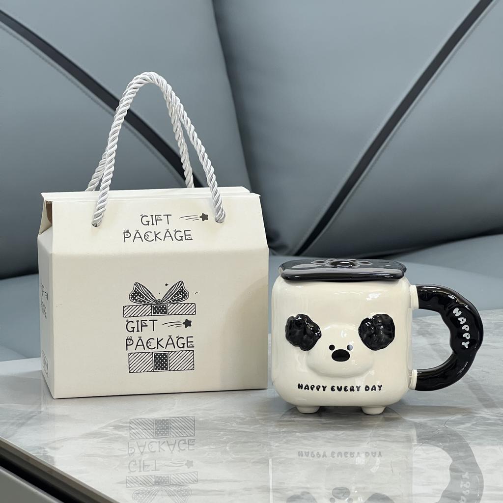 High-value mug, retro apple bear with lid straw, household drinking cup, birthday gift for girls