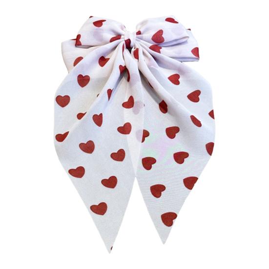 Women Hairpin Bow Shape Ribbon Heart-Shaped Pattern Hair Clip Spring Clip Back Head Hair Accessories Wedding Gift
