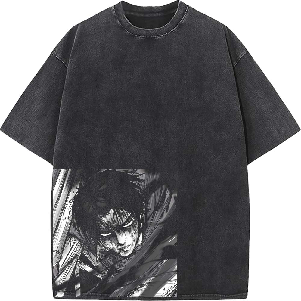 Levi Ackerman Cool Clothing Attack On Titan Manga T Shirt Men Oversized Cotton T-shirts Retro Washed Tee Harajuku Male Tshirt