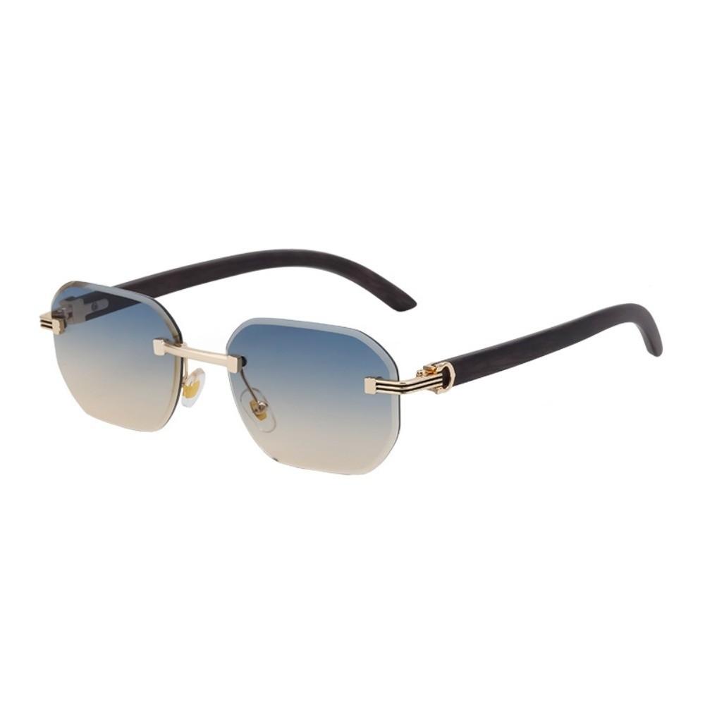 Wood-grain Glasses Temple Frameless Sunglasses Multicolor Men UV400 Eyewear  Unisex