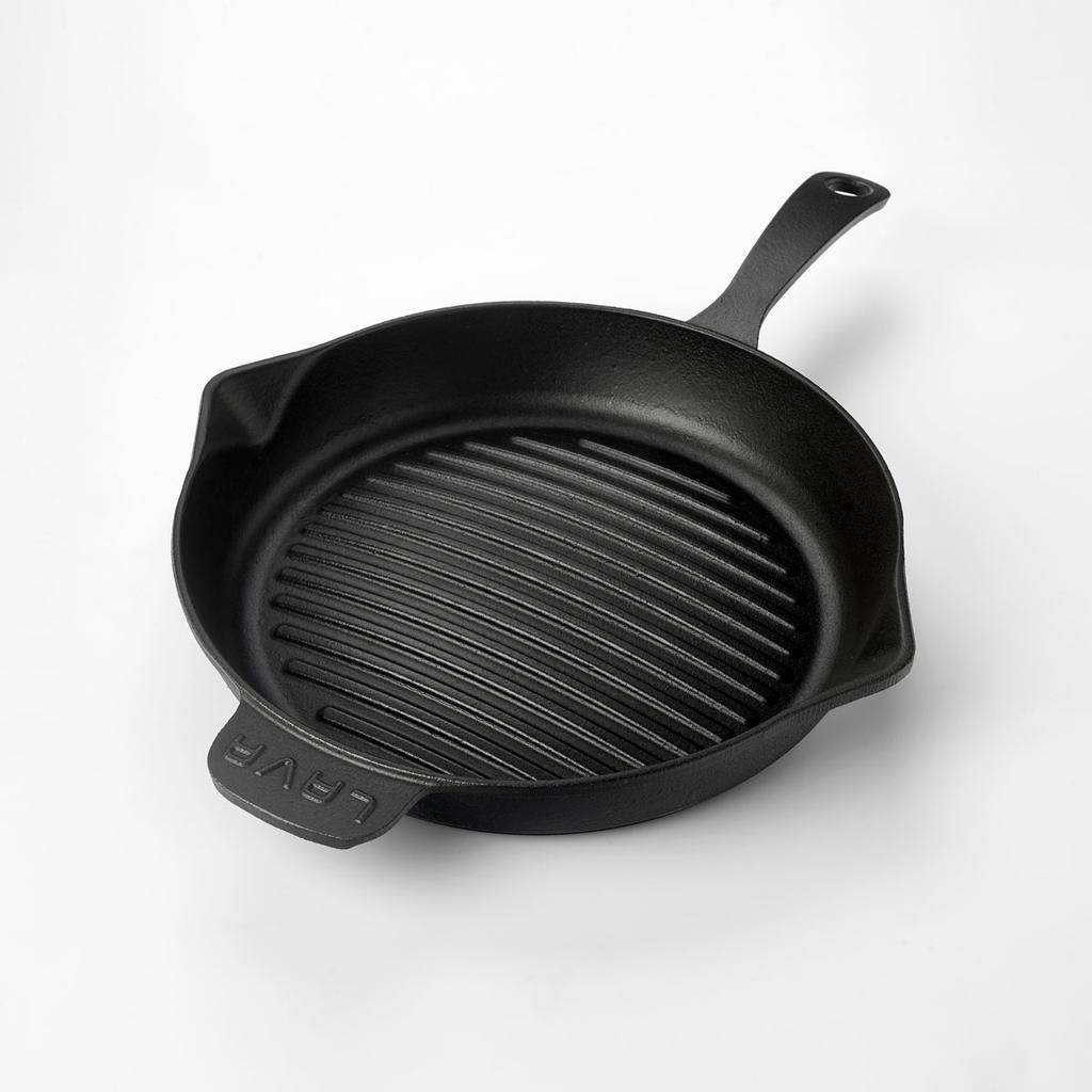 Lava Cast Iron Round Grill Pan. Long-Stem, Dia. Ø 28cm. 