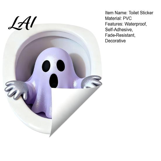 Removable Toilet Decals Halloween Ghost Lid Decal Self-Adhesive 3D Horrible Cover Unique Prankster Gifts Seat Stickers Waterproof Wall Stickers for
