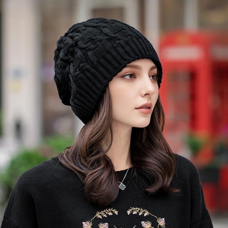 Women's Trendy Winter Knitted Slouchy Hat with Ear Protection, Large Head Circumference, Face-Slimming Design