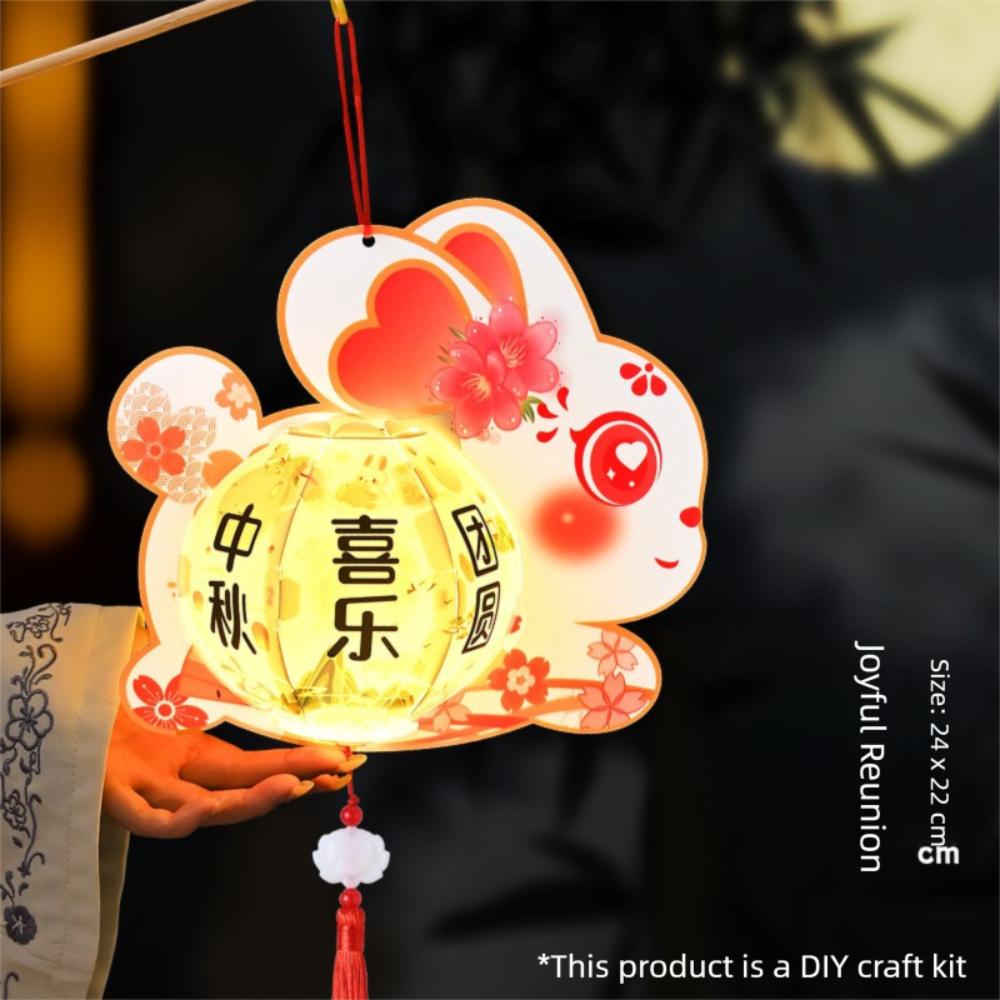 DIY Craft Middle Autumn Festival Lantern Cartoon Hanging Rabbit Lamps  Garden Decor
