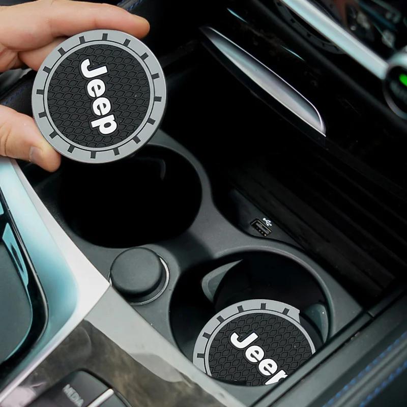 For Jeep 2Pcs Silicone Car Water Cup Coaster Cup Waterproof Non-Slip For Jeep Renegade Wrangler Compass Gladiator Cherokee JL