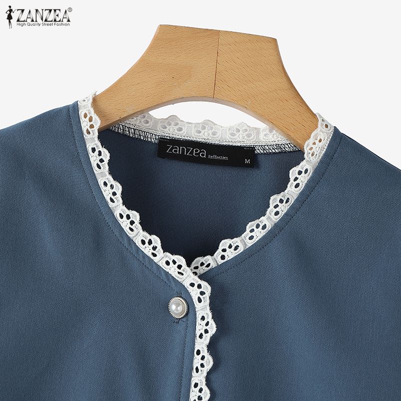 ZANZEA Lässige Bluse mit Rundhalsausschnitt und langen Ärmeln für Damen