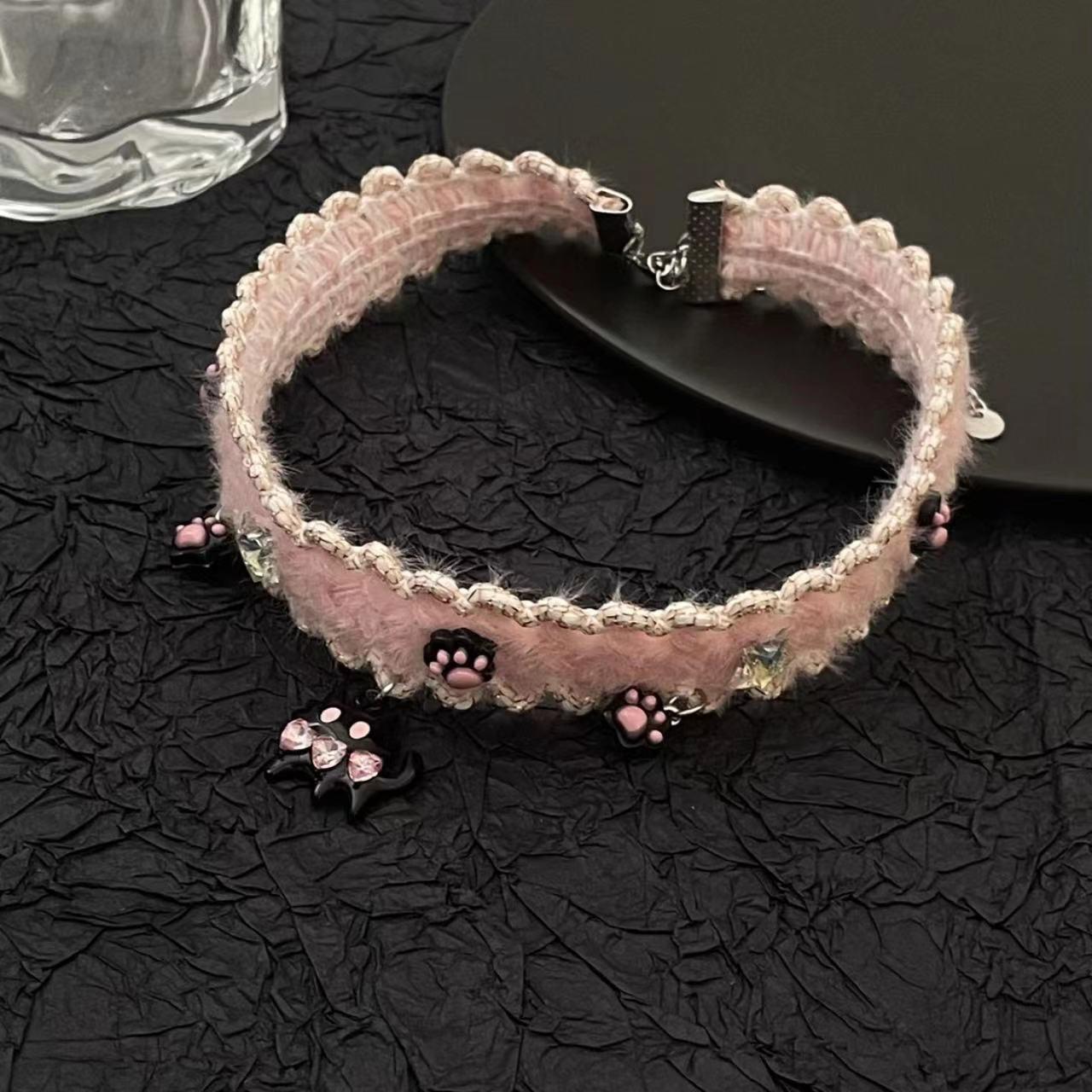 

Комплект из ожерелья и браслета с розовым пушистым кошачьим когтем - Милая, роскошная цепочка на ключицу