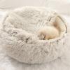 Yuvarlak Kapşonlu Kedi Yatağı Kış Tüylü Evcil Hayvan Yatağı Mağara Peluş Donut Sakinleştirici Kedi Yuvası Yatağı Kediler ve Köpekler için Rahat Evcil Hayvan Yuvası