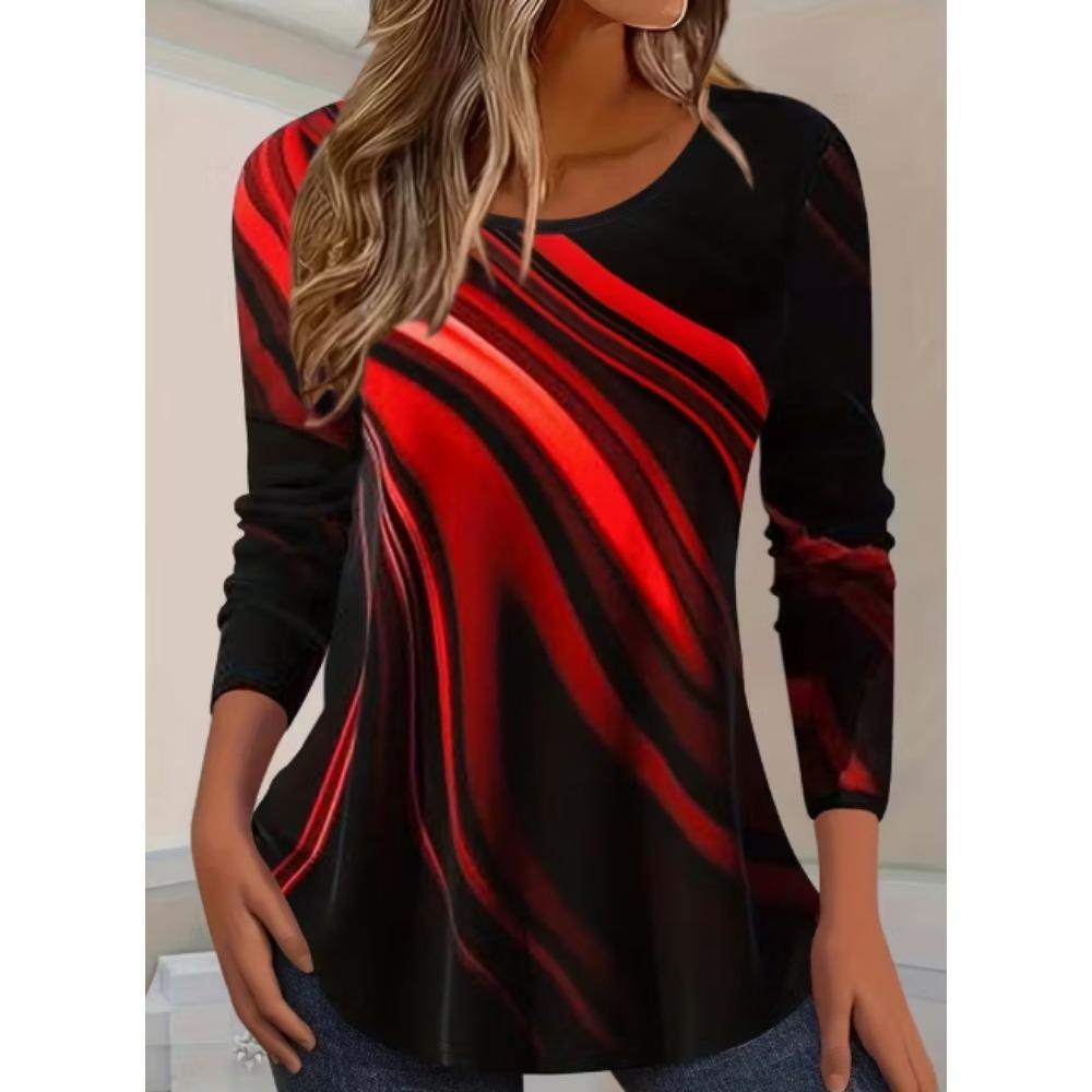 Large Women's Elegant Long Sleeve T-shirt - Black Purple Gradient Color Change
