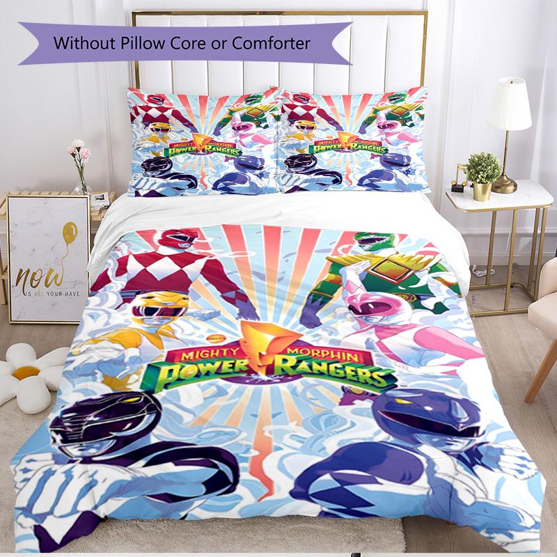 Set copripiumino 3 pezzi (1*Copripiumino + 2*Federe, Senza Nucleo), Set Biancheria da Letto Morbido Stagione Unica con Stampa dei Mighty Morphin Power Rangers, Decorazione Camera da Letto