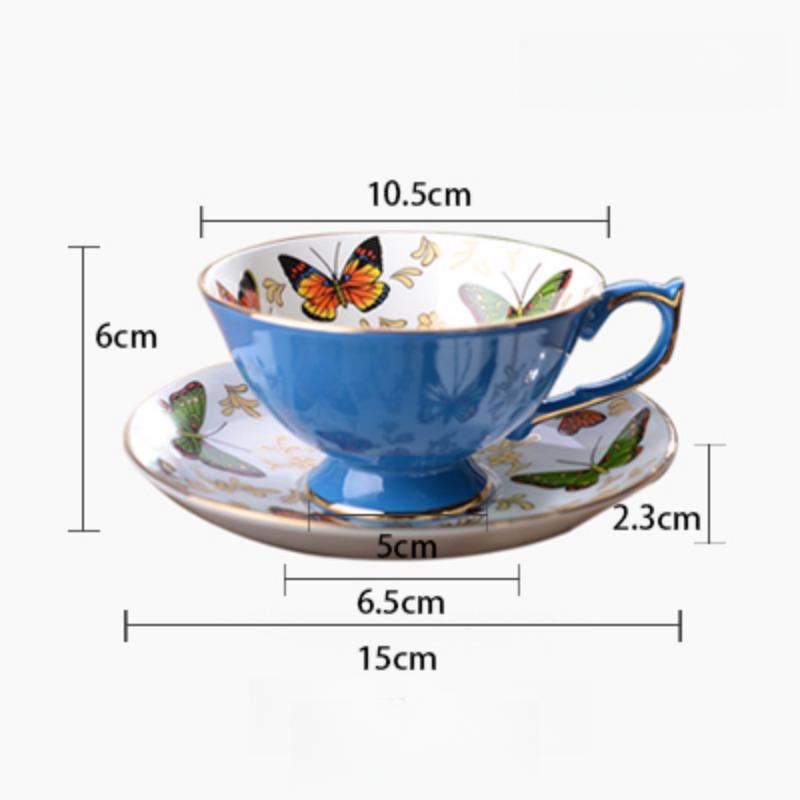 Tazas de Café Europeas de Lujo Ligero Tazas Británicas para el Té de la Tarde Porcelana de Hueso Mariposa Oro Cerámica de Té Tazas y Platillos para Té Negro
