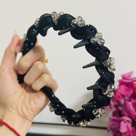 Women Headband Faux Crystal Decor Twist Cloth Hair Hoop Bright