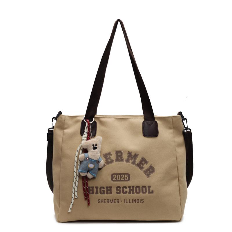 2025 neue Canvas-Tragetasche mit großem Fassungsvermögen, niedlicher Bär, lässige Umhängetasche, vielseitige Stofftasche