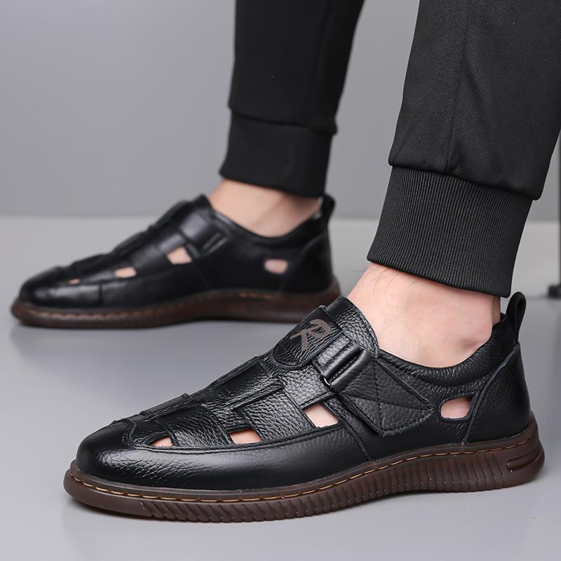 Fashion Summer Fashion Men Business Casual Sandals Comfort Breathable Mens Shoes Leather Outdoor Sandals Antiskid Beach Hollow Out Shoes