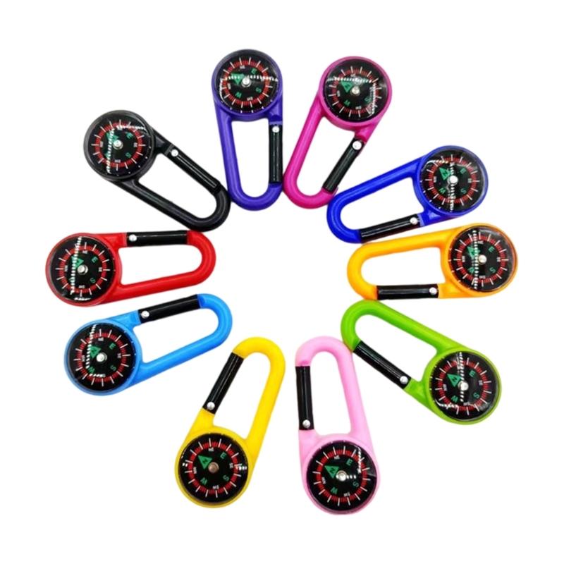 6Pcs Compasses Carabiner Hook ABS Compasses Keychain For Kid Adult Outdoor Hiking Mountaineering Camping Gear Accessory