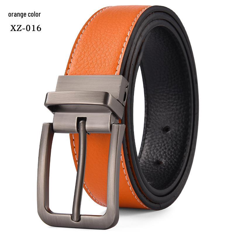 Men's Casual Perforated Leather Belt with Rotating Pin Buckle