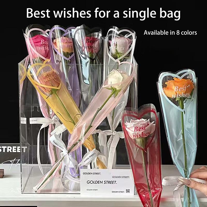 [Y]50PCS Iridescent Single Rose Sleeves DIY Transparent Flower Wrapping Bag Floral Material Packaging Waterproof