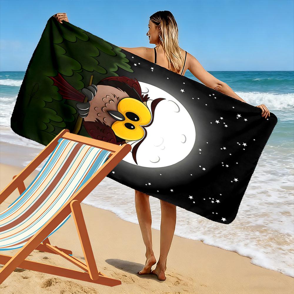Bright-eyed owl silhouette Print beach towel, quick drying, suitable for travel, outdoor sports, jogging, the beach and swimming, gift
