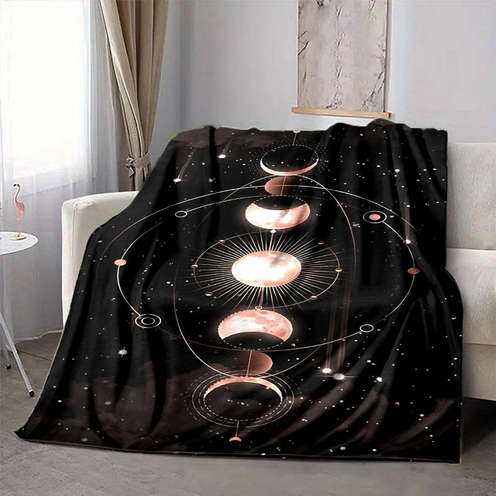 1pc Moon Phases Celestial Blanket, Lightweight Flannel Throw Blanket for Sofa, Bed, Travel, Camping, Living Room, Office, Couch108