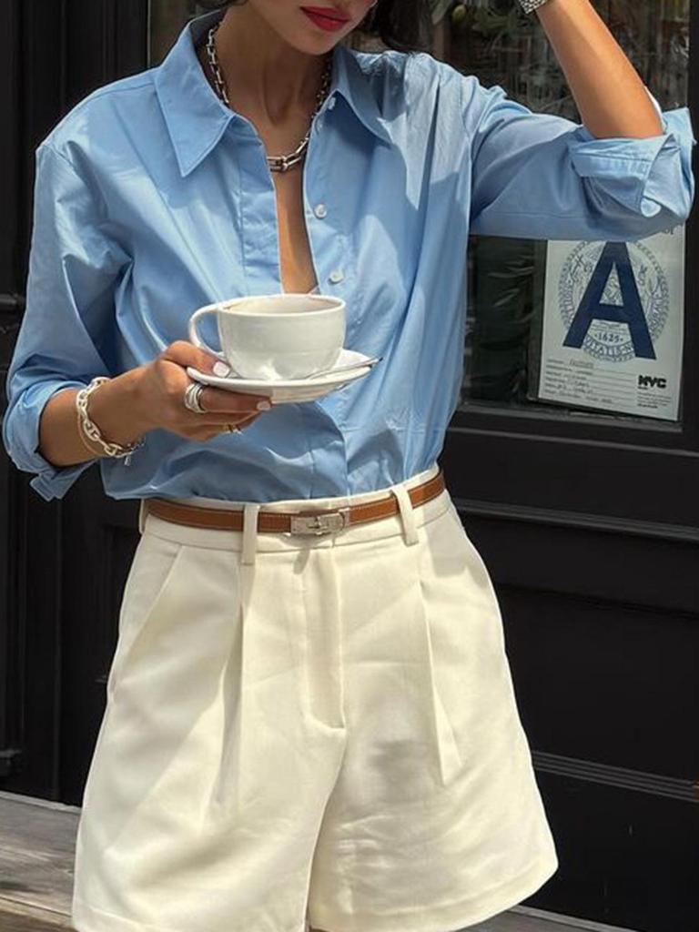 KaiKuo 2026 Spring/Summer Women’s Solid Color Button-Up Shirt - European and American Style