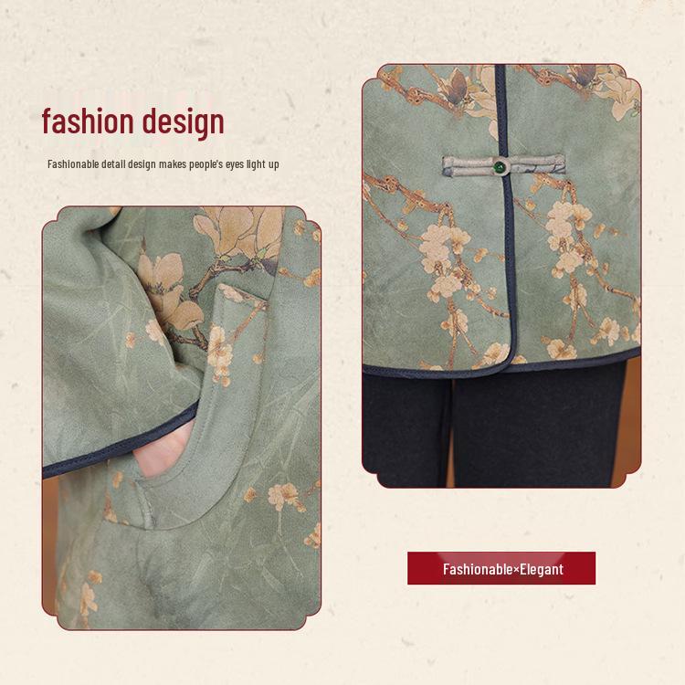 Chinese National Style Fur-Collared Winter Jacket for Middle-Aged and Elderly Women