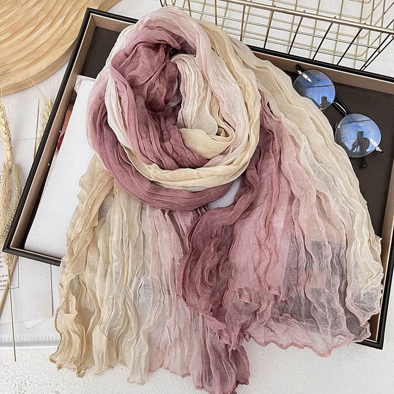 Women's Korean Warm Cotton Linen Gradient Scarf Autumn Winter Elegant Versatile Jacket Neck Shawl Long Soft Scarf Fashion Item