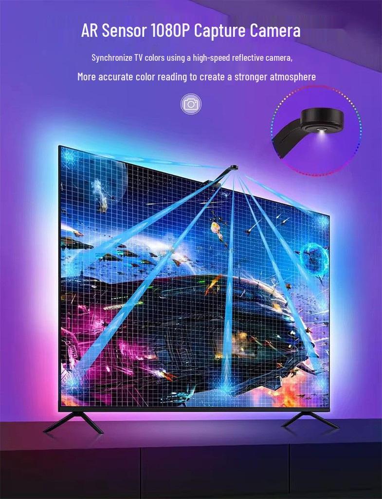 Streamer's RGB Sync Light Strip: Ambient Neon Effects for Gaming Monitors with Music Rhythm
