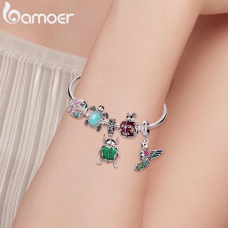 Bamoer 925 Silver Ladybug Charm Fit DIY Bracelet & Bangle Turtle Pendant Jewelry Birds Pendant Animal Charms Collection