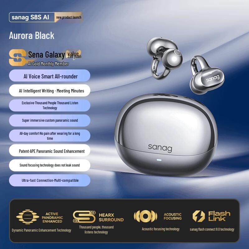 Sena S8S Open-Ear Air-Bone Conduction Bluetooth Sport Ear Clip Headphones