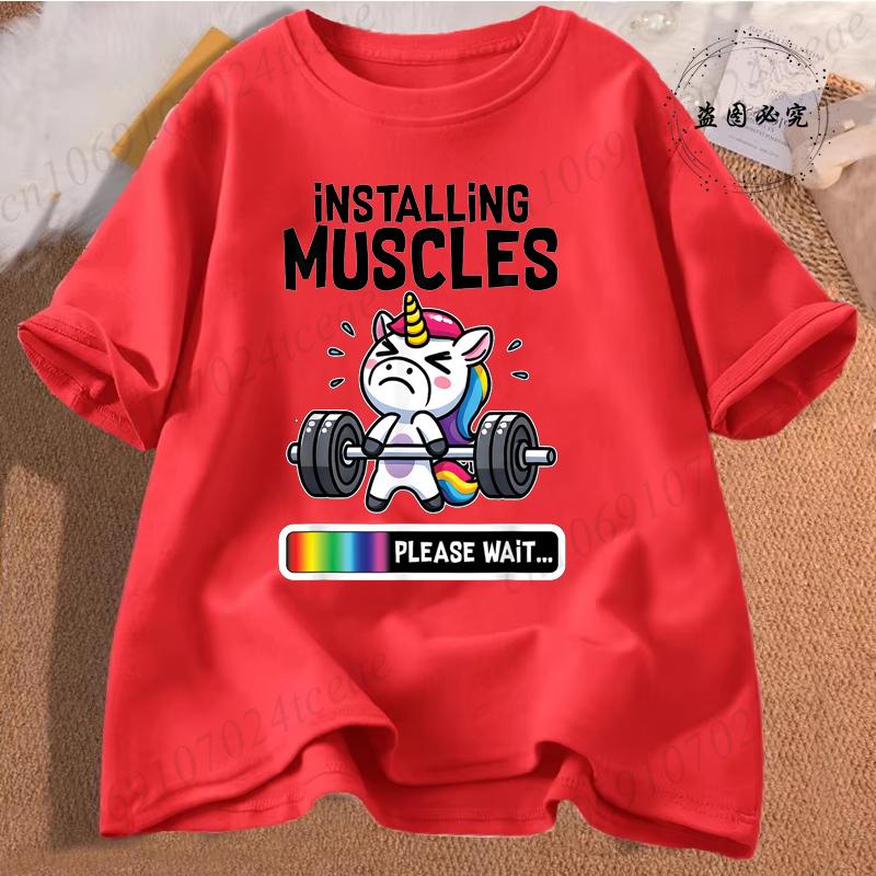 

Installing Muscles Women s T-Shirt Clothing Funny Gym Unicorn Graphic T Shirt Fitness Workout Fashion Casual Short Sleeve Tops S