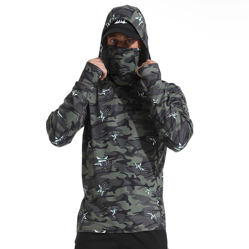 

OLIKEI Відкритий сонцезахисний одяг для риболовлі для чоловіків Ультратонкий дихаючий швидковисихаючий одяг для походів Рибальська куртка Вільний рибальський костюм з капюшоном 3XL армія зелений колір