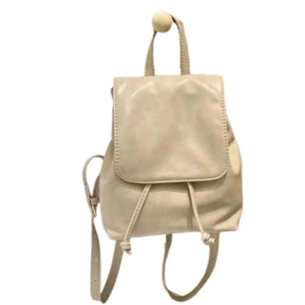 

PU Leather Drawstring Flap Backpack Solid Color Women Shoulder Bag School Book Back for Students абрикосовый