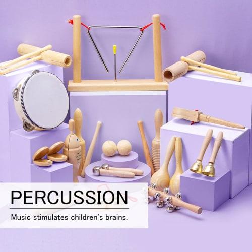 Silver & Style Percussion Set for Kids, Castanets, Tambourine, Handbells, Triangle Bells, and More (4-Piece Set for Elementary School Students)