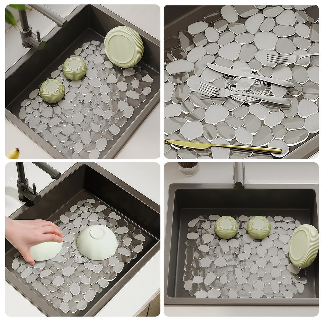 2PCS Silicone Sink Ergonomic Kitchen Drain Mat Airflows Designs Space Saving Rollable Sink Pad for Dish Drying