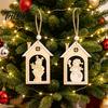 Rustic Christmas Garland Decor Wooden House Snowman/Reindeer Hanging Ornament, DIY Xmas Pendant with Farmhouse Hemp Rope for Home Window & Holiday