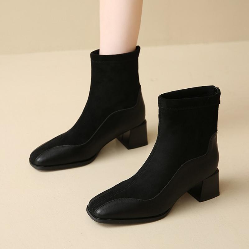 Fashion Elegant Women Ankle Boots Trend New High Heels Shoes Square Toe Chunky Chelsea Fashion Boots 2025 Winter Party Pumps Sexy Botas