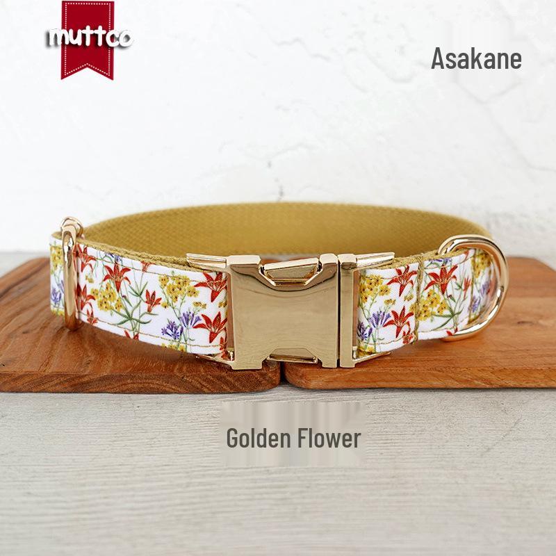 Golden Flower Dog Leash: Double-Layer, Wear-Resistant Fabric with Light Gold Buckle (UDC-129J) Extra Large