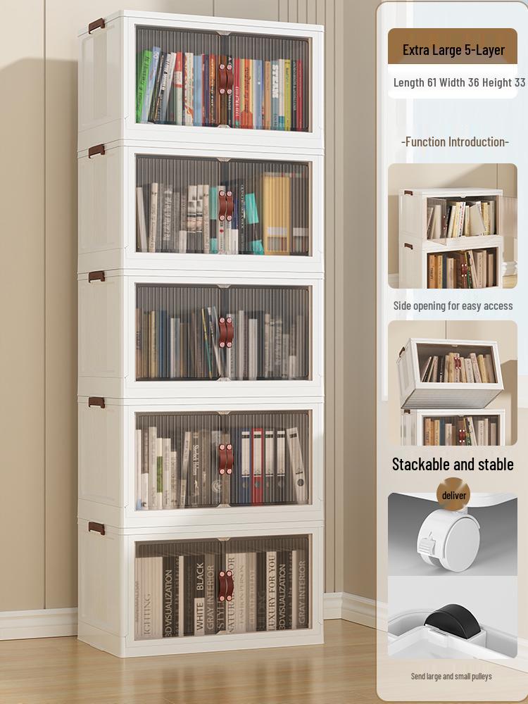 Foldable Children's No-Assembly Dustproof Bookshelf & Floor-Standing Multi-Layer Storage Rack