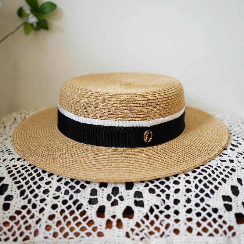 French Retro Elegant Wide Brim Low Top Flat Top Top Top Hat Women'S Summer Sunshade Sun Protection Holiday Beach Sun Straw Hat