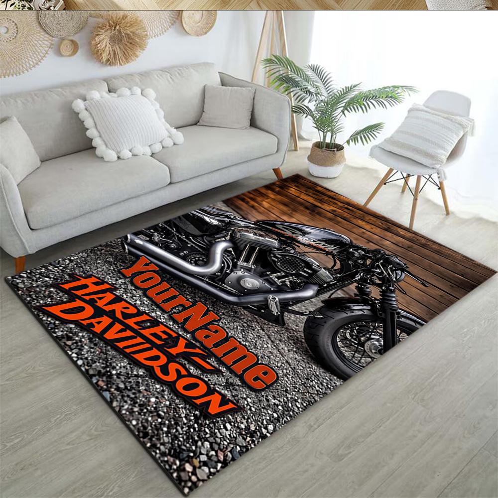 Harley-davidson Motorcycles Customize Your Name Floor Rug Office Rug Perfect for Outdoor Living Rooms Game Room Balcony Anti-slip Rug Decorate Offices