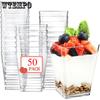 50pcs 5oz Plastic Mini Dessert Cups Clear Small Parfait Cups Square Appetizer Cups for Fruit Pudding Mousse Ice Cream Dessert Cup Mousse Cake Cup