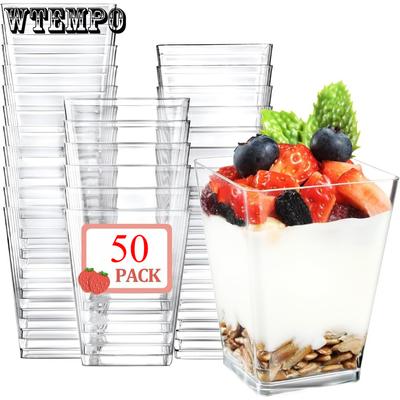 50 Stück 5oz Plastik Mini Dessertbecher Klar Kleine Parfaitbecher Quadratische Vorspeisenbecher für Fruchtpudding Mousse Eis Dessertbecher Mousse Kuchenbecher