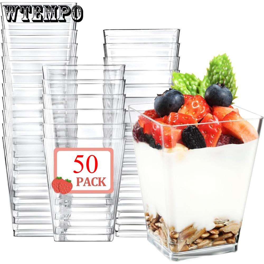 

50pcs 5oz Plastic Mini Dessert Cups Clear Small Parfait Cups Square Appetizer Cups for Fruit Pudding Mousse Ice Cream Dessert Cup Mousse Cake Cup 160ml 50pcs