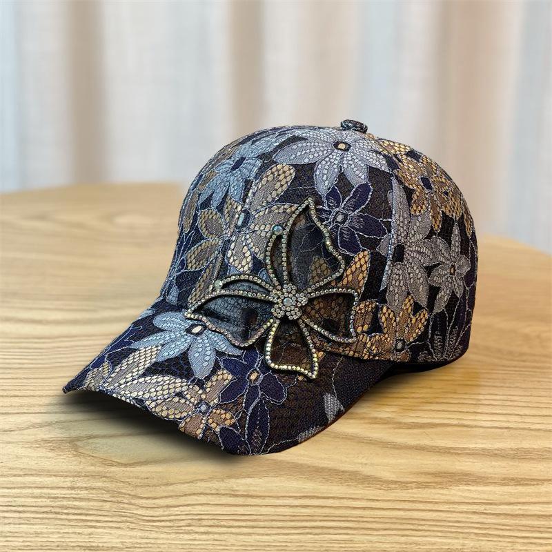 Summer lace rhinestone bow baseball hat women's new mesh breathable sunscreen shade cap