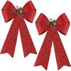 MCEAST 2 Pack Red Christmas Bows 12 X 18 Inches Xmas Wreaths Garland Bows with Pinecones for Christmas Tree Ornaments Sets Indoor Outdor Decoration