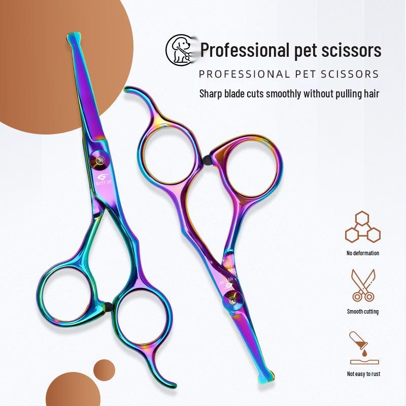 Professional Pet Grooming Scissors - Colored Stainless Steel, Round Head, Anti-Scratch Scissors