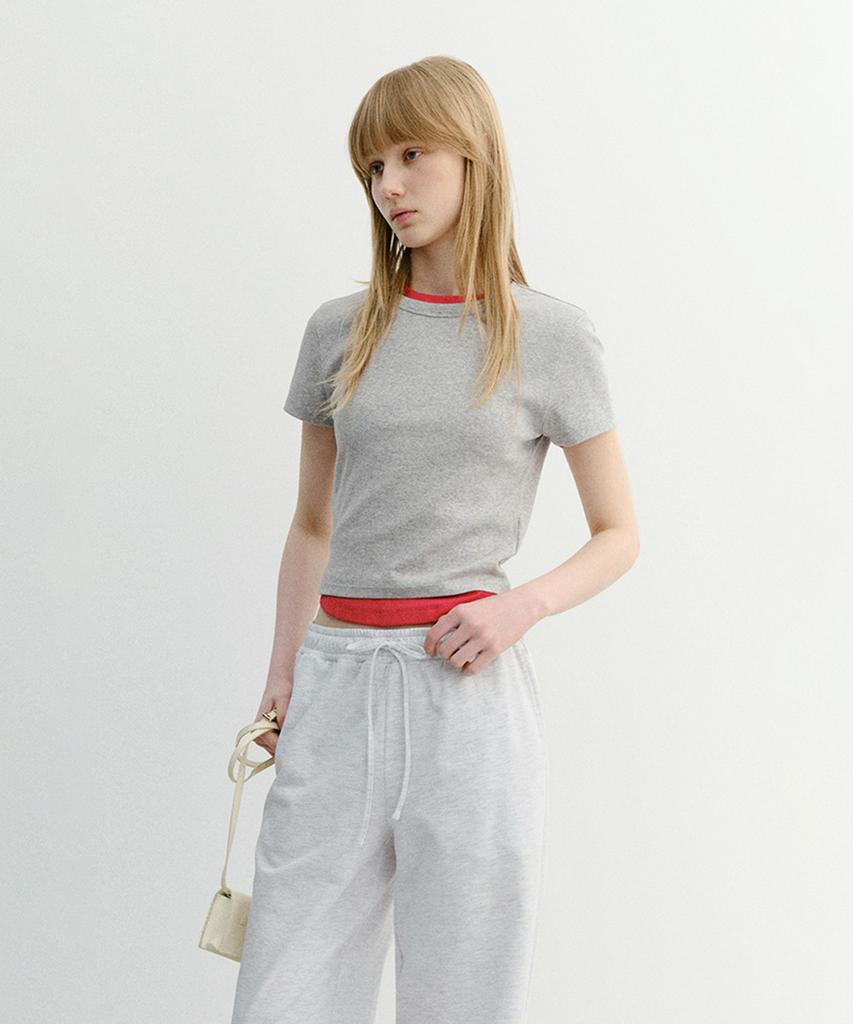Deonseuteu Cropped Slim Top_Udts6B224_Melange Gray