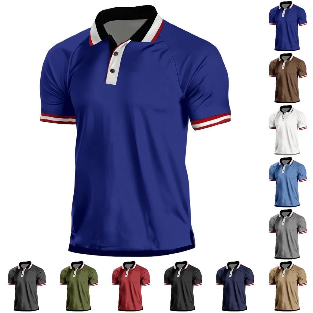 Men's Casual Raglan Short Sleeve Shirt with Turn-Down Collar